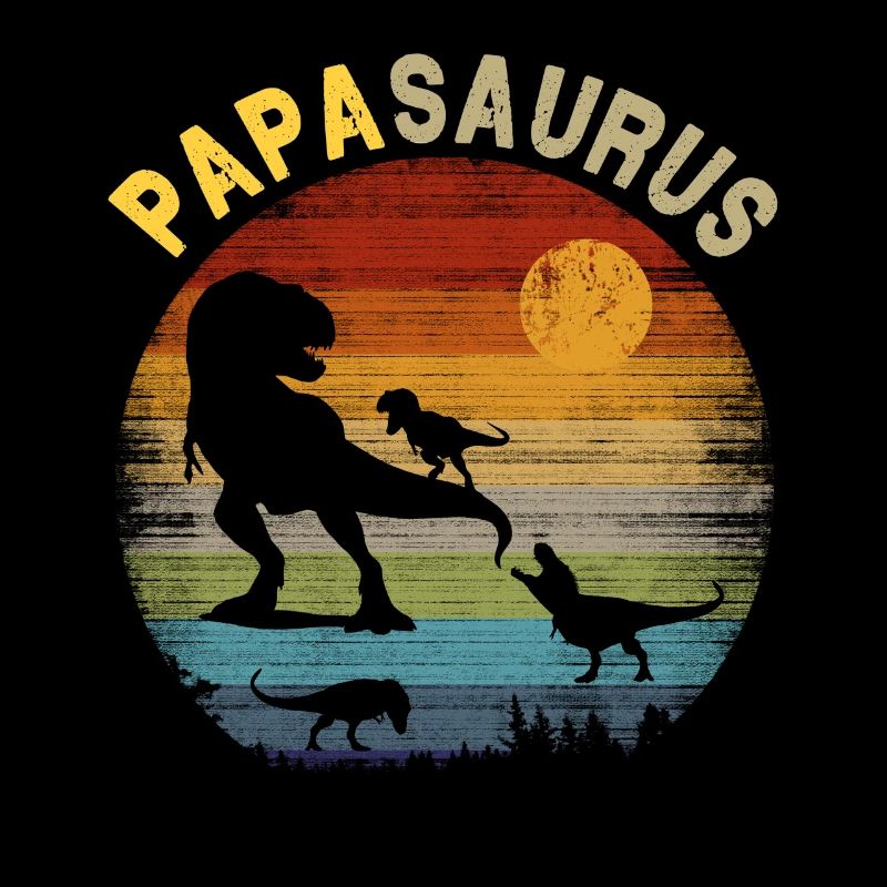 Papasaurus 3 Enfants - Coucher de soleil rétro vintage