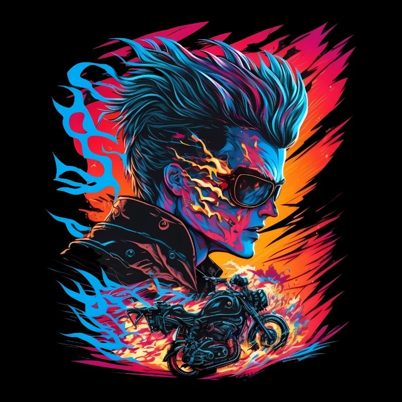 Ghostrider Illustration Motorcycle Synthwave Art