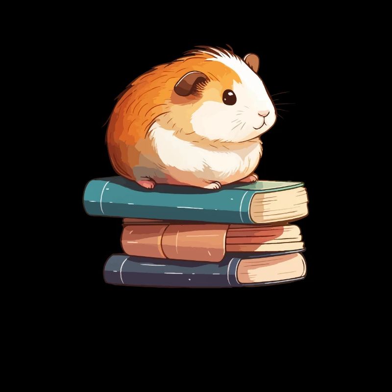 Cochon d’Inde assis dans une pile de livres Cochon d’Inde
