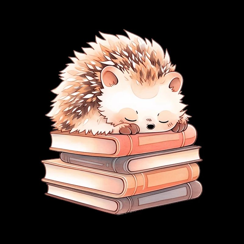 Un hérisson mignon dort sur des livres
