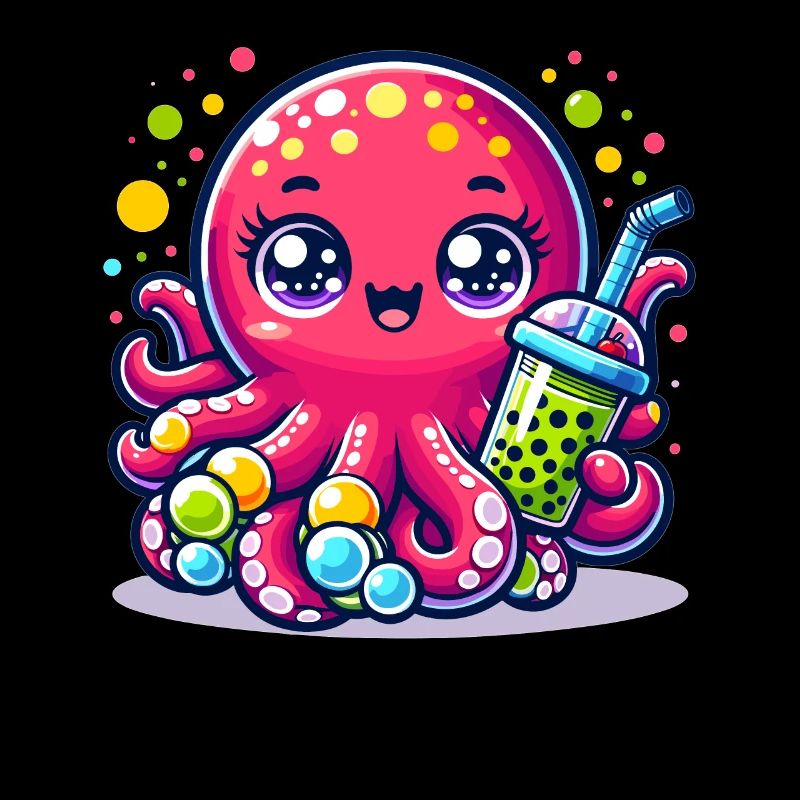 Kawaii Octopus With Bubble Tea Sea Ocean Boba Tea
