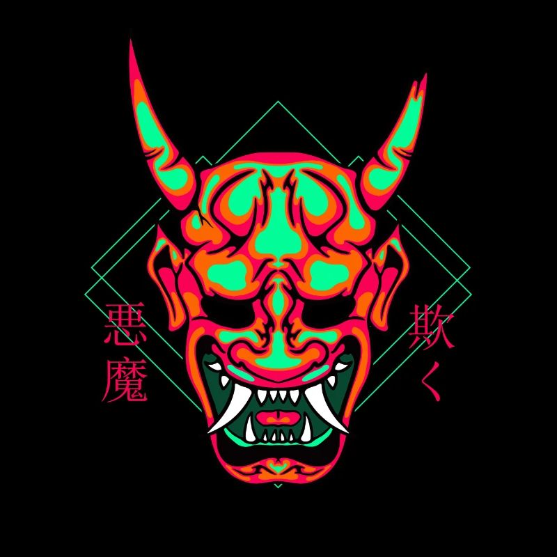 Neon Hannya Geometry Japanese Characters