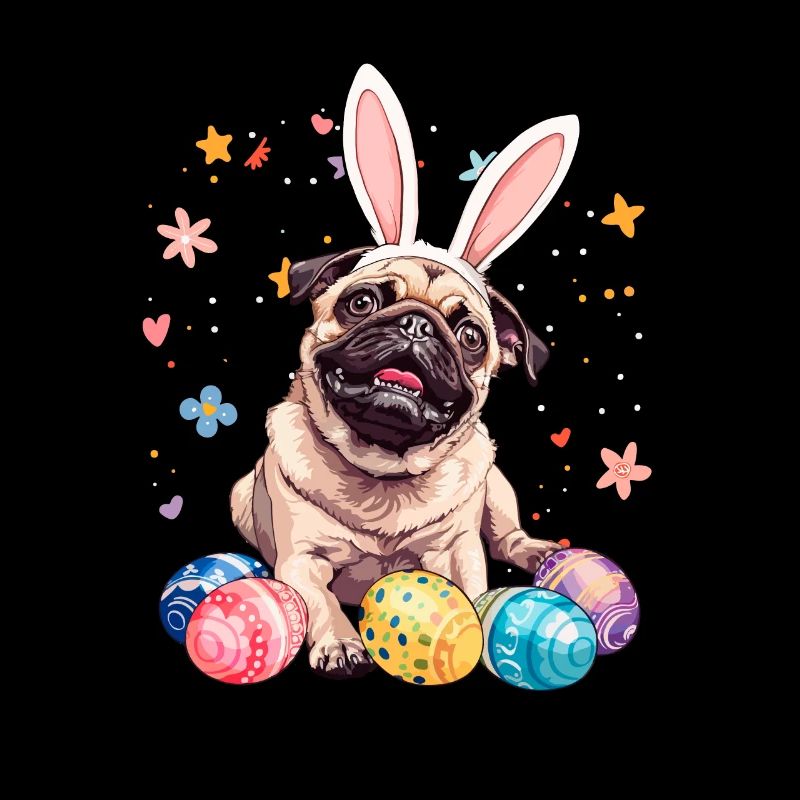Pug easter eggs Hunting easter day