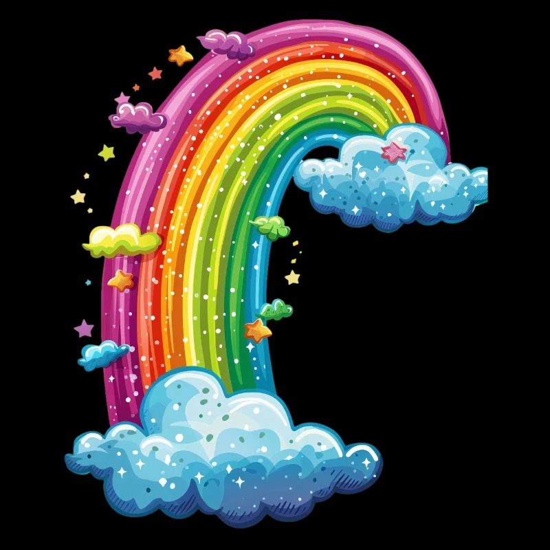 Colorful Rainbow With Clouds Drawing