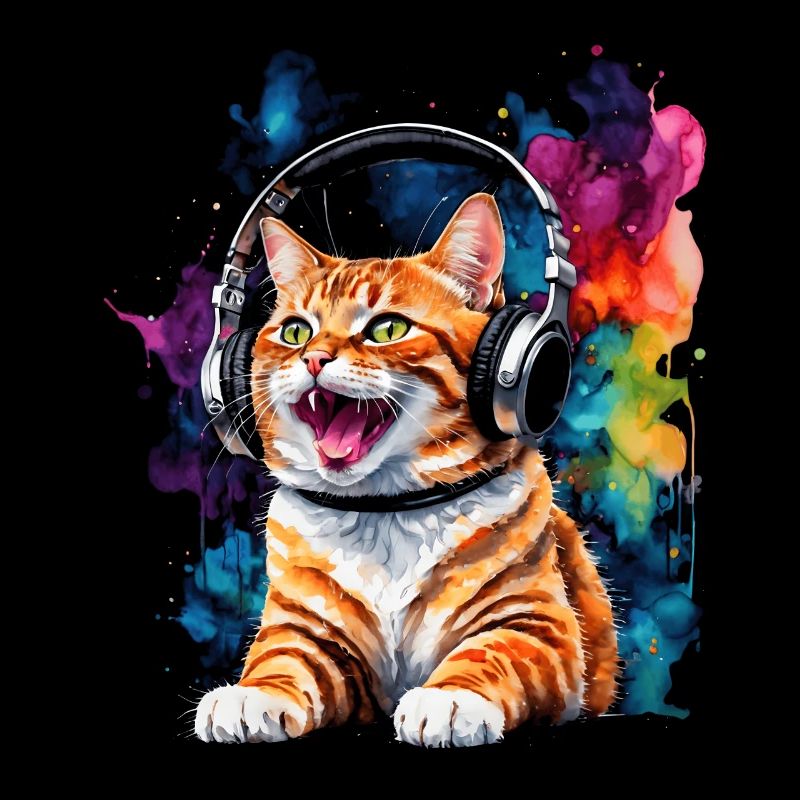 Katze Kopfhörer Bunt Lustig Tier Design Print