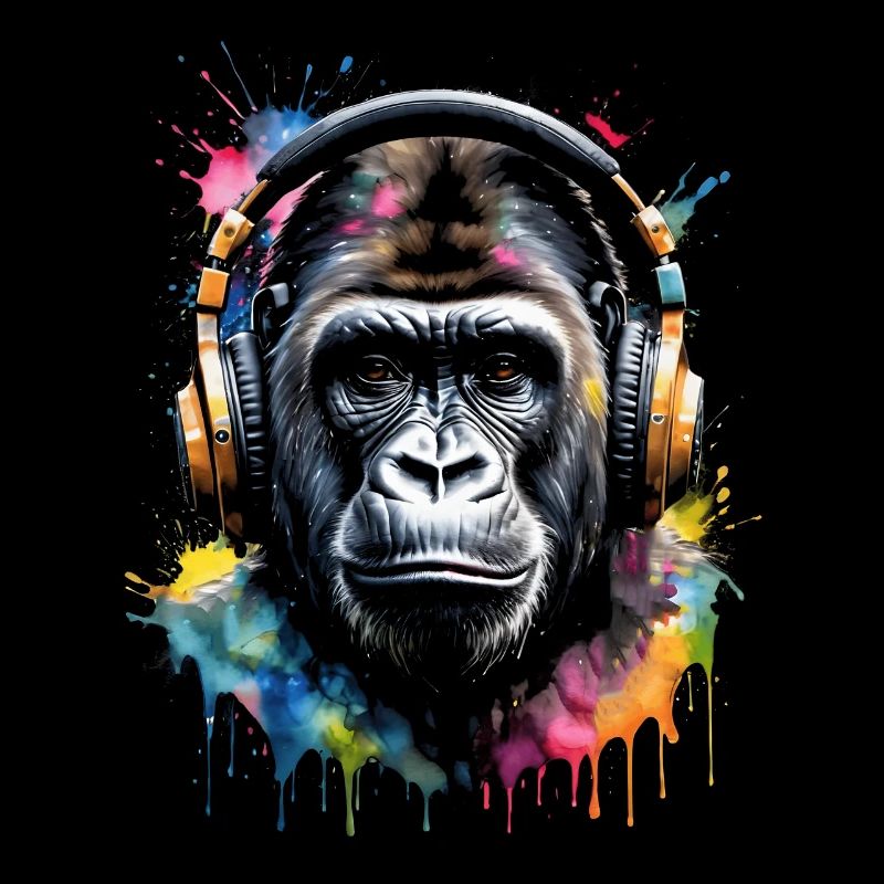 Gorilla Kopfhörer Affe Bunt Tier Design Print