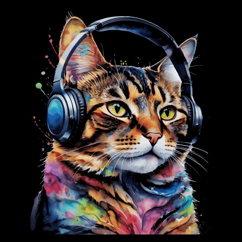 Katze Kopfhörer Bunt Lustig Tier Design Print