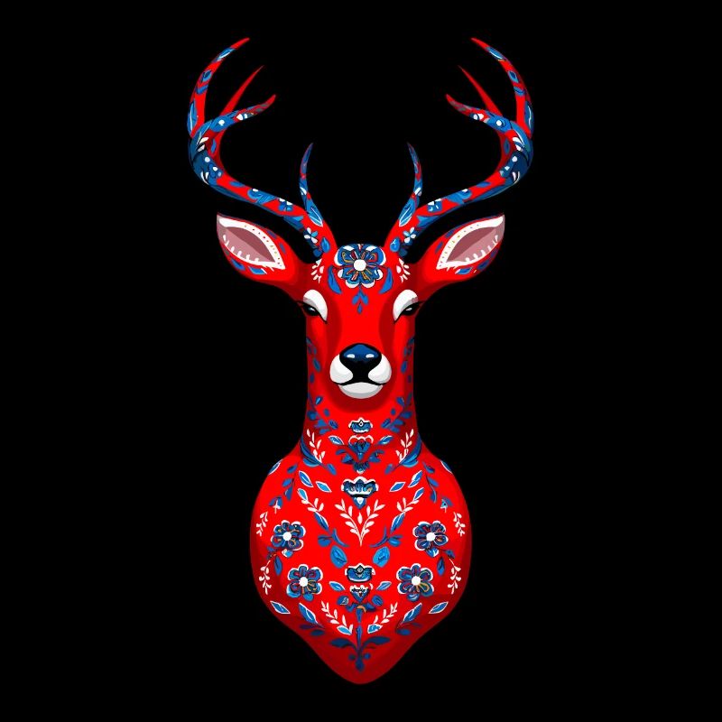Majestic red-blue deer with floral pattern