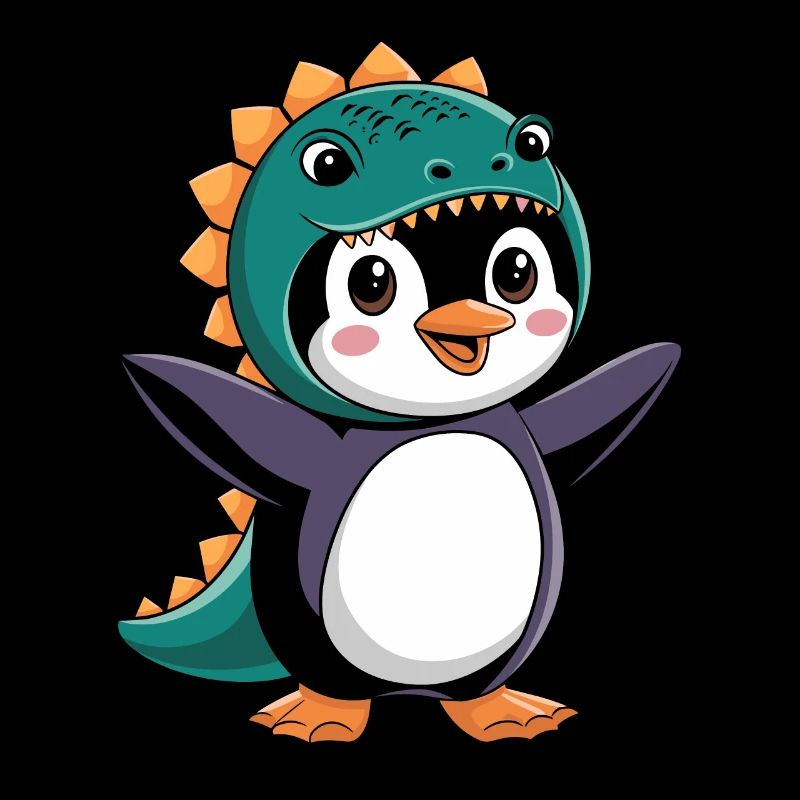 Pinguin Halloween im Dinosaurier-Kostüm