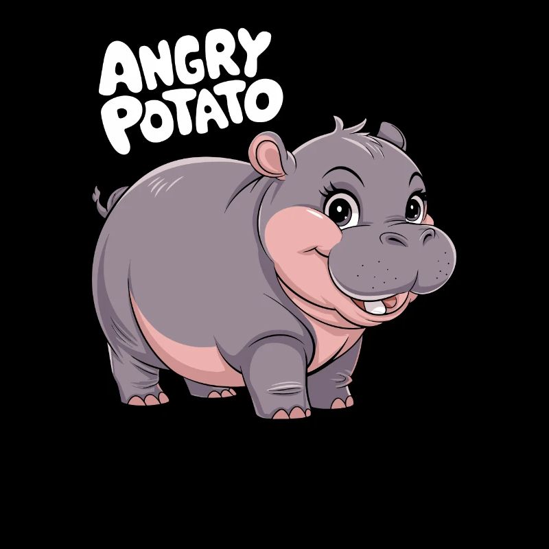 Moo Deng Angry Potato Hippo Illustration