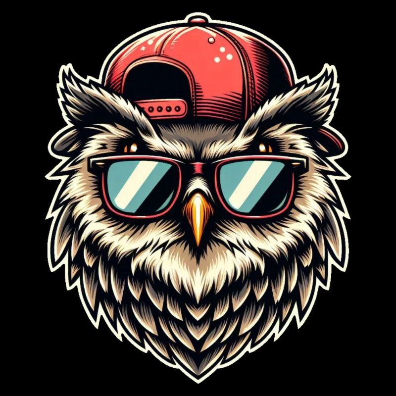 Coole Eule mit Sonnenbrille und Cap