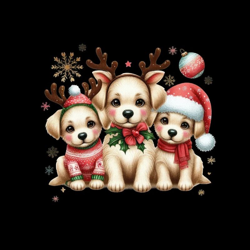 Mignons chiots de Noël avec des bois de renne et