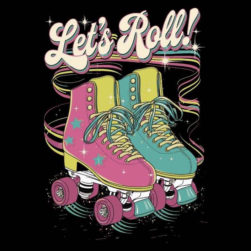 Let's Roll Buntes Retro-Rollschuh-Design