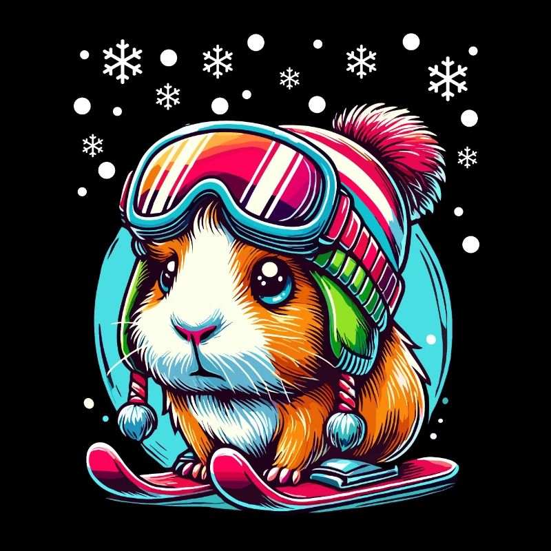 Cochon d’Inde Ski Neige Piste Mignon