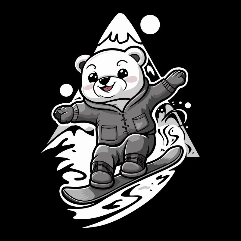 Snowboarding bear in the mountains