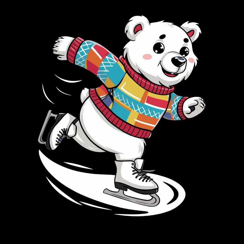 Niedlicher Eisbär Eislaufen im bunten Pullover