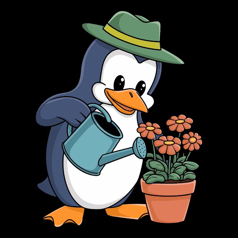 Pinguin Gärtner Mit Gießkanne In Aktion