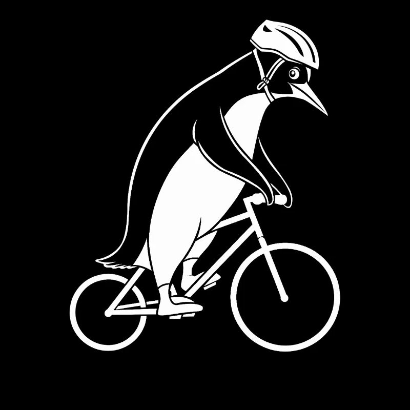 Penguin riding a bicycle with a helmet