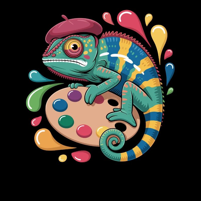 Caméléon artiste avec palette pour les esprits créatifs