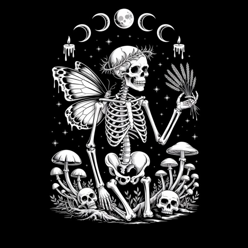 Fée squelette gothique avec phases de lune