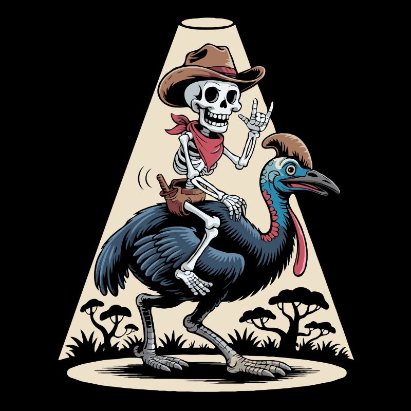 Skeleton on cassowary cowboy style