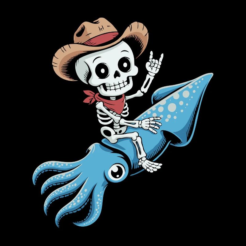 Skeleton cowboy on octopus