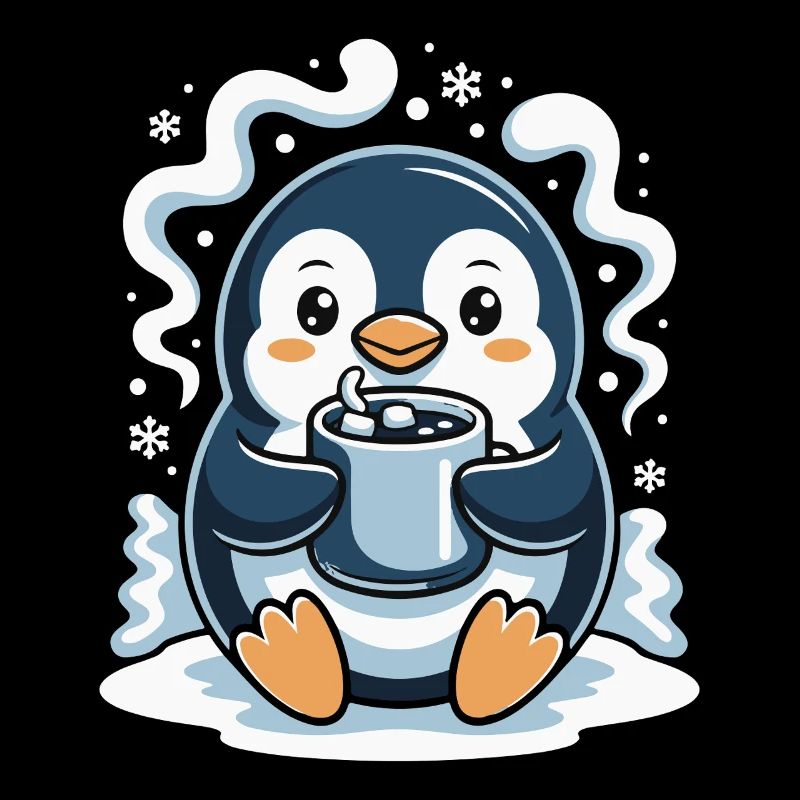 Cuddly penguin with hot cocoa