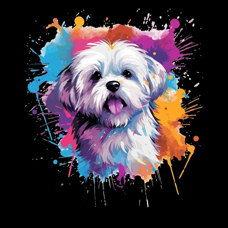 Farbenfrohe Spritzkunst Malteserhund