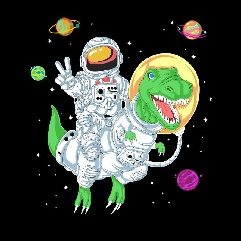 Astronaut Riding T-Rex Dinosaur in Outer Space Art