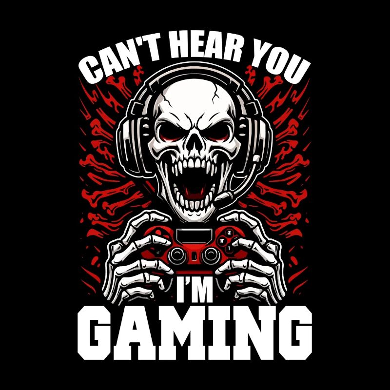 Skull with Gaming Controller Gamer Gaming