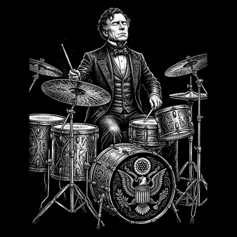 Franklin Pierce joue de la batterie