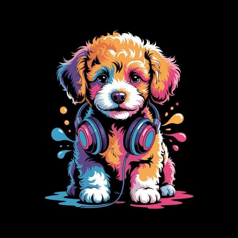 Chiot caniche avec un casque