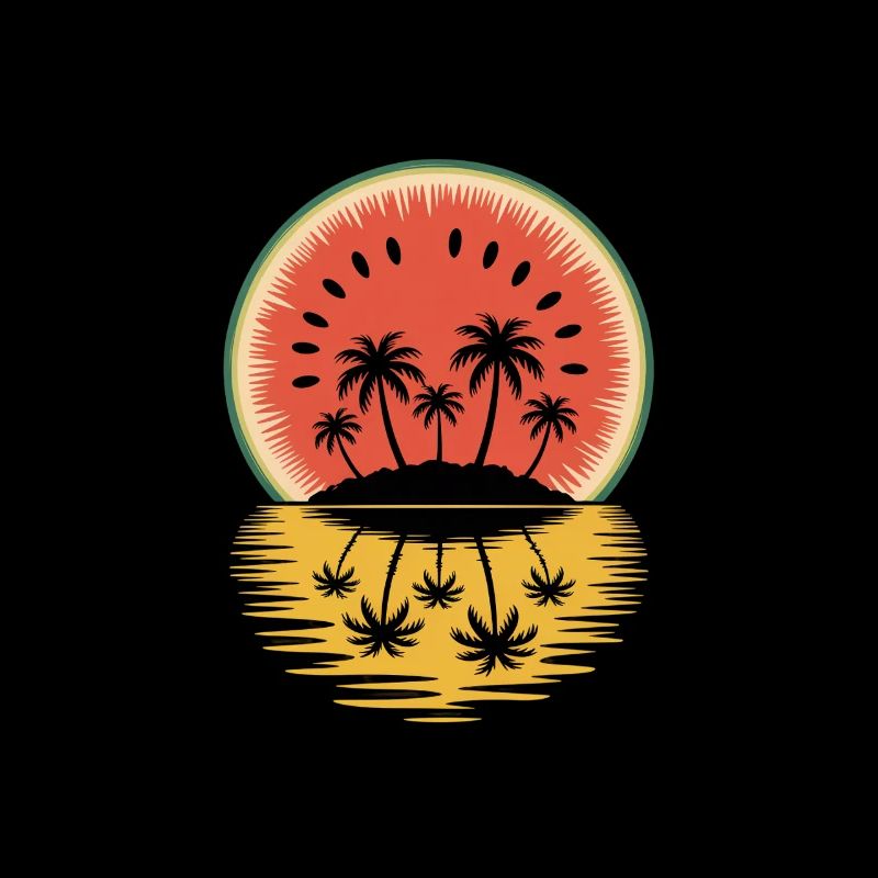 Sunset Island Palm Trees Reflection