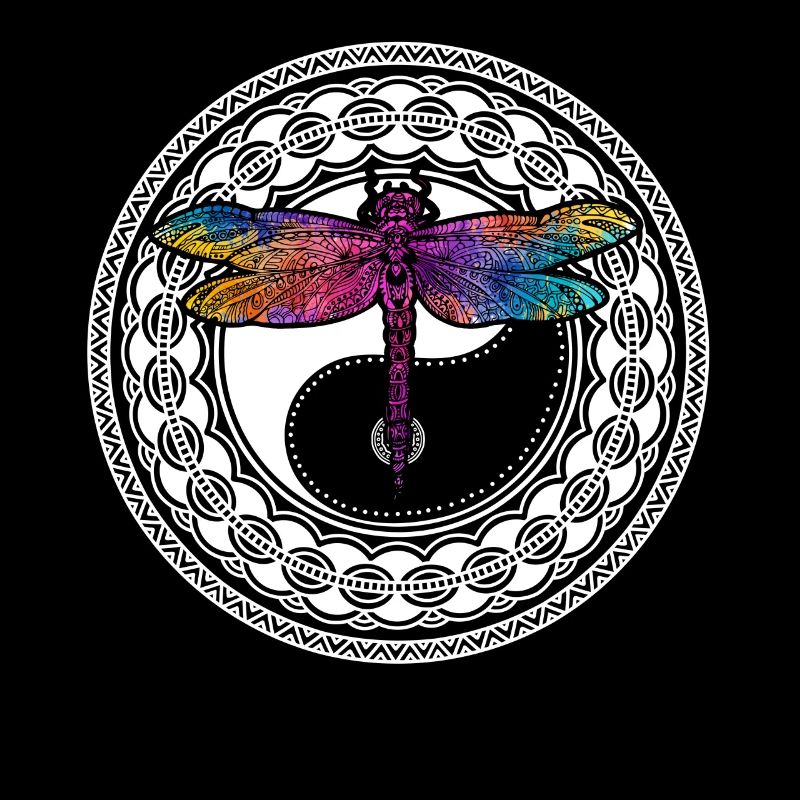 Mandala de yoga avec libellule et ying yang