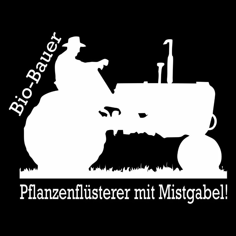 Bio Bauer Pflanzenflüsterer mit Mistgabel