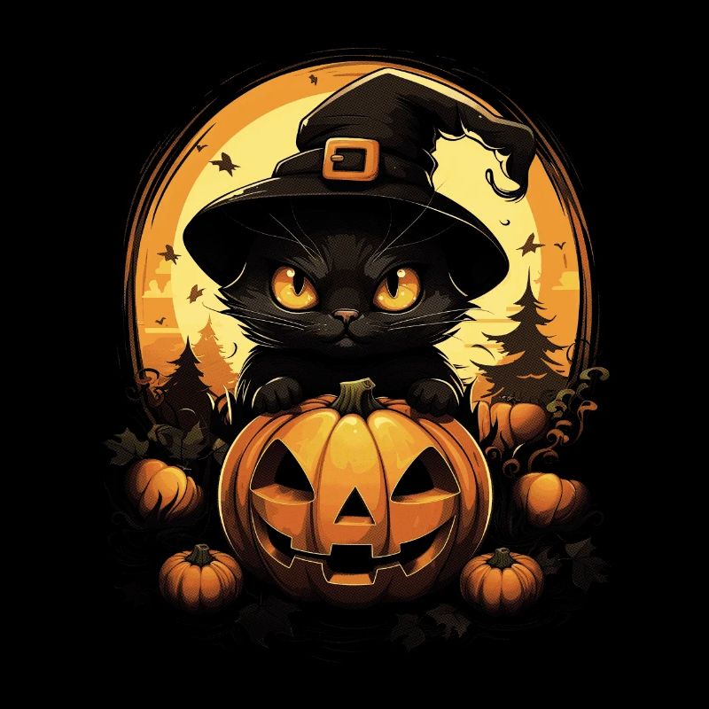 Halloween Chat Animal Mignon Octobre Illustration
