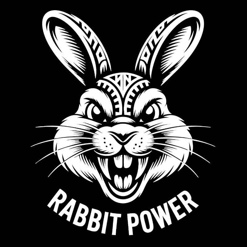 Artistic rabbit design with power slogan