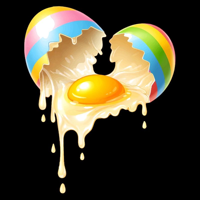 Broken Easter egg with flowing egg yolk