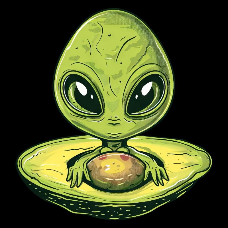 Cool Alien Avocado with Sunglasses & UFO Design