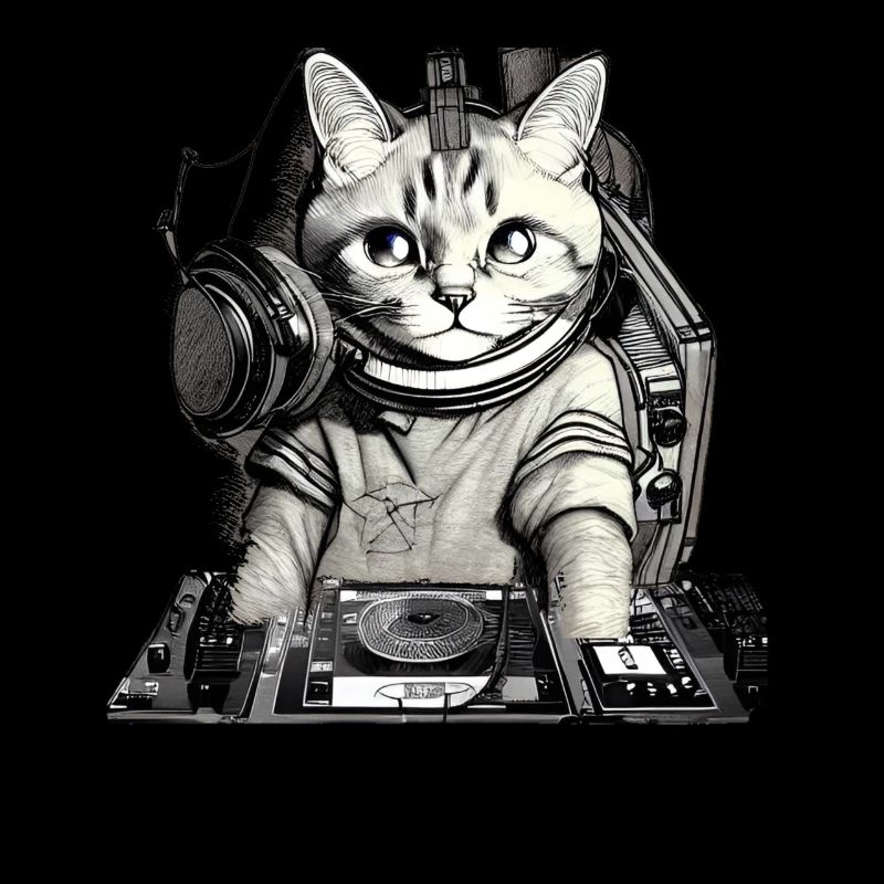 DJ cat avec table de mixage