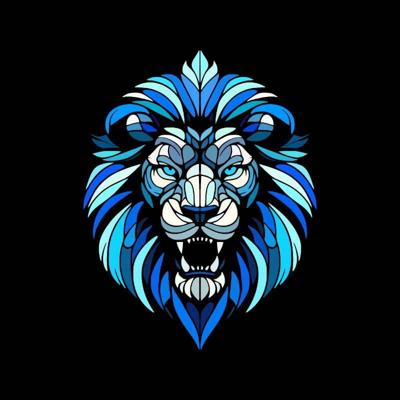 blue lion head, geometric patterns, polygons