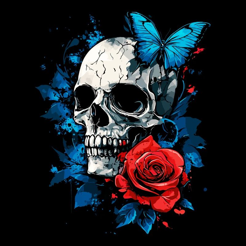 Crâne, Crâne, Papillon, Rose, Fleur