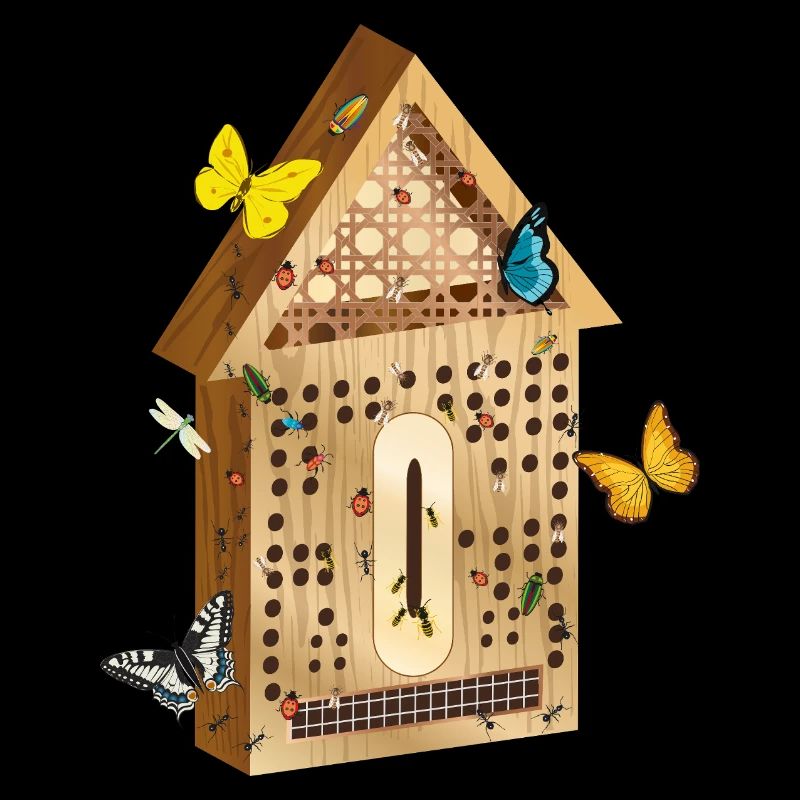 Hôtel insecte aspect bois avec illustration d’insectes