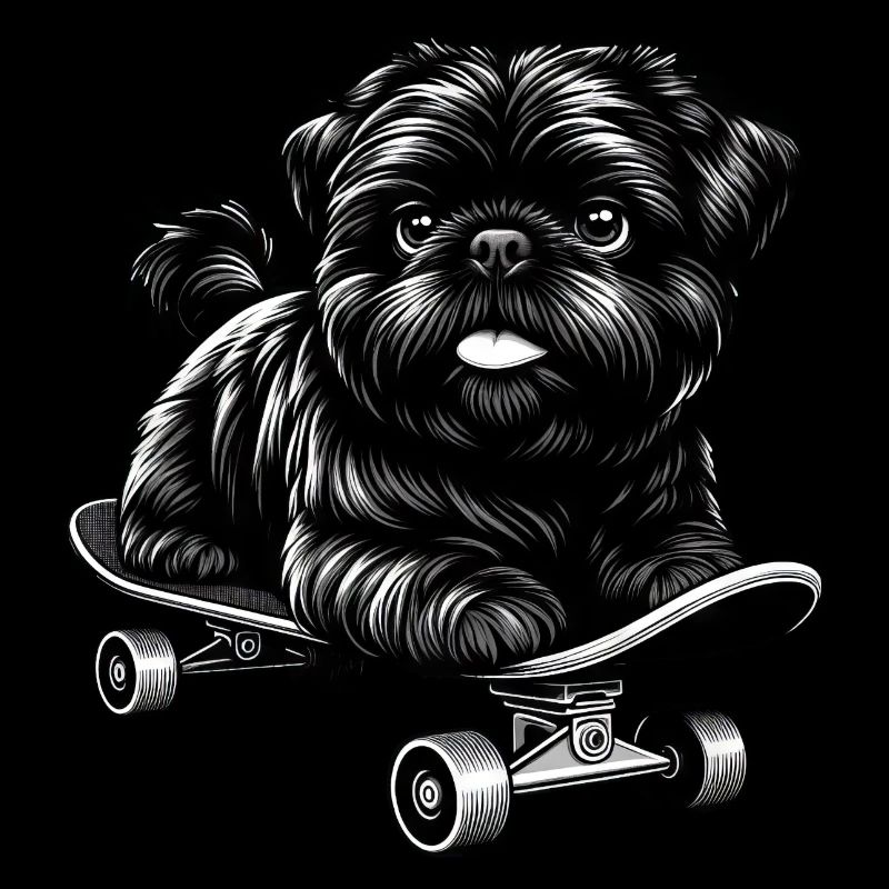 Caniche Skateboarder, Chien Noir et Blanc