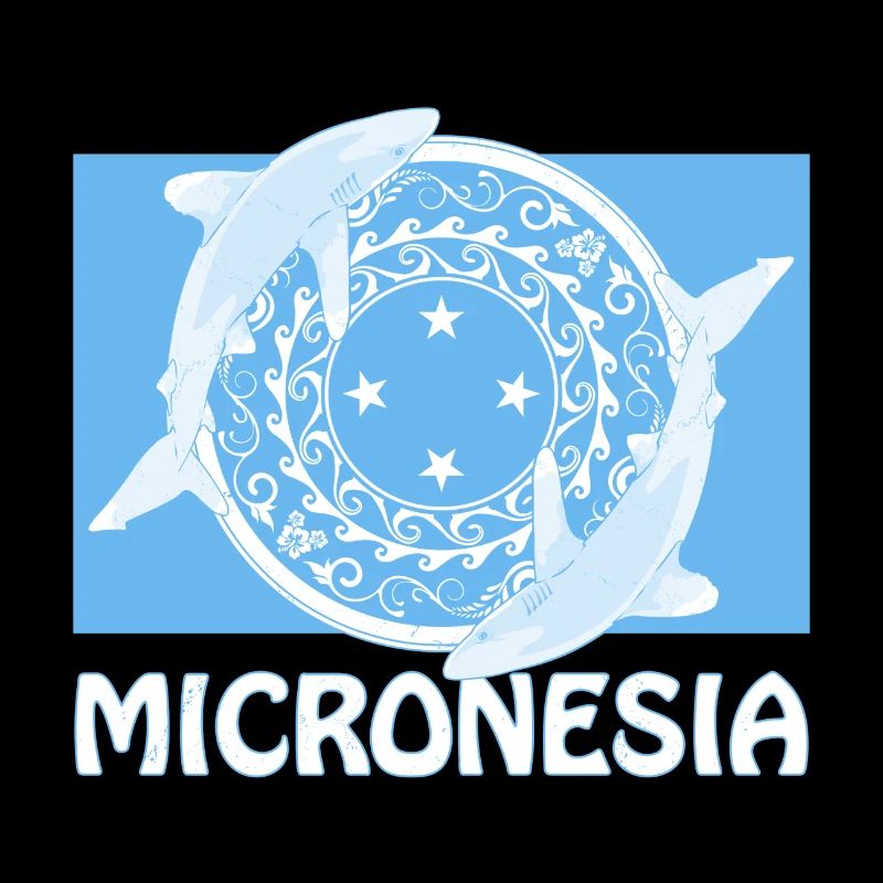 Drapeau de la Micronésie et requins d’eau profonde à pointe blanche