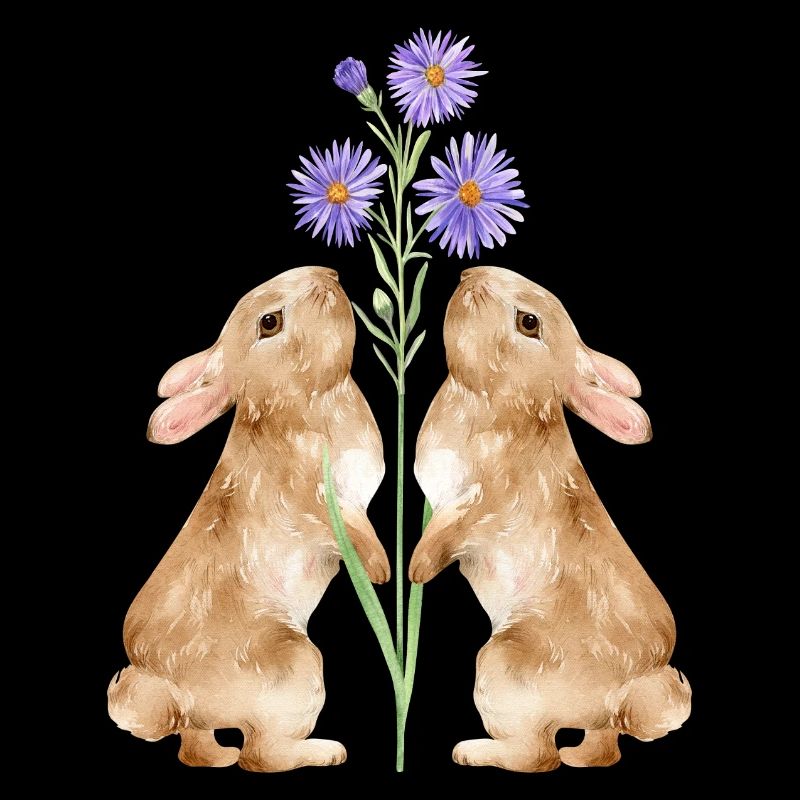 Deux mignons lapins avec des fleurs