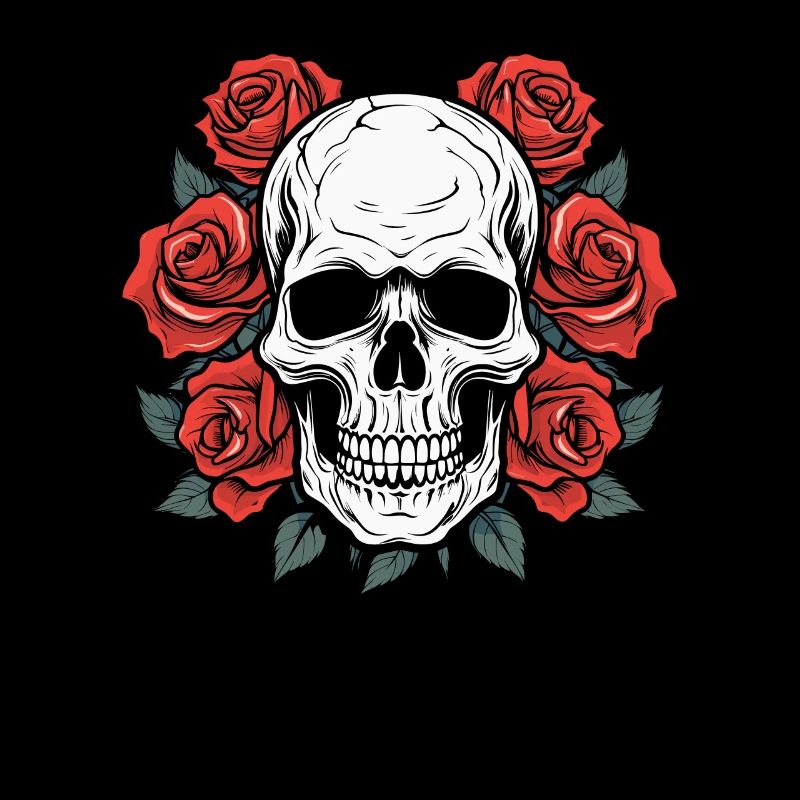 Red Rose Goth Skull