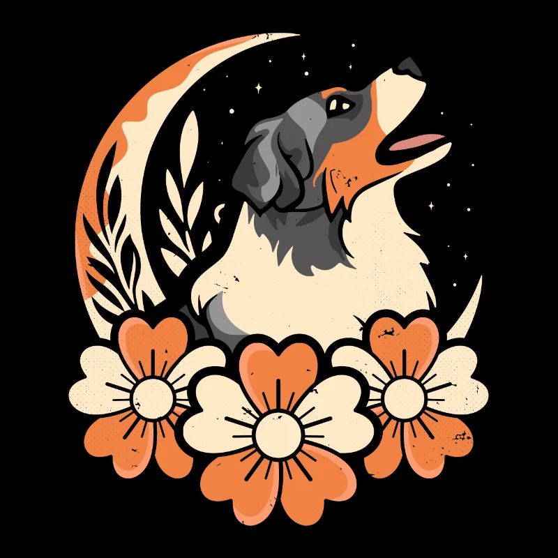 Australian Shepherd Wild Floral Moon