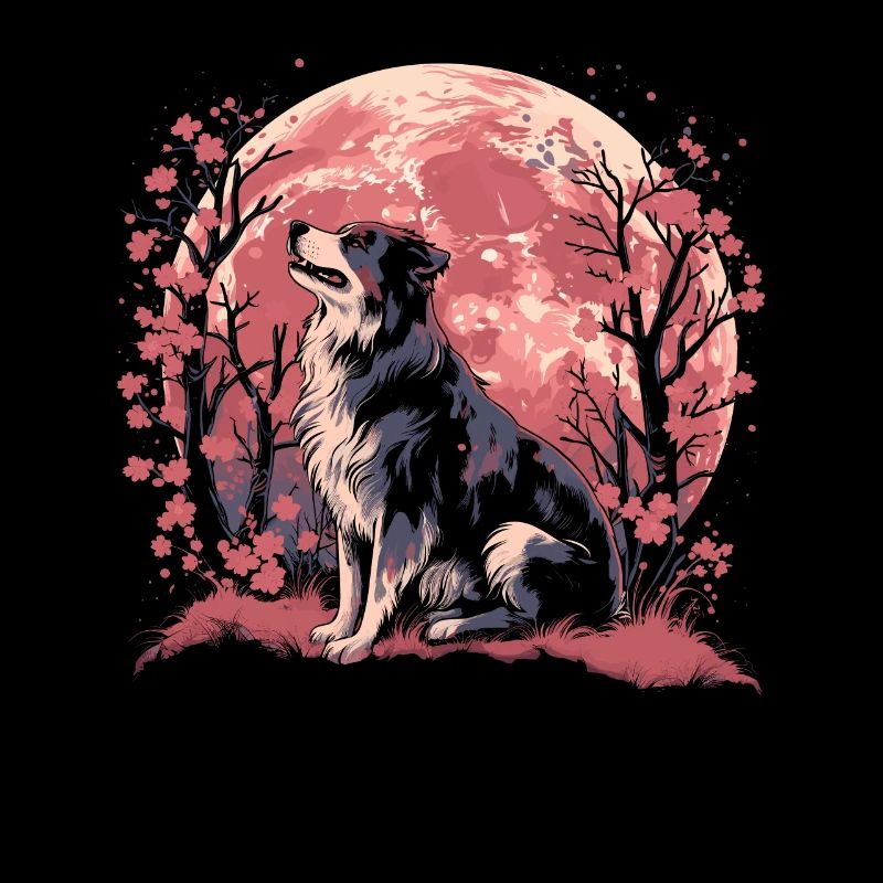 Australian Shepherd Japan Cherry Blossom Moon