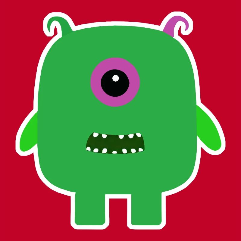 Green Cyclops Monster | Cute Square Alien 